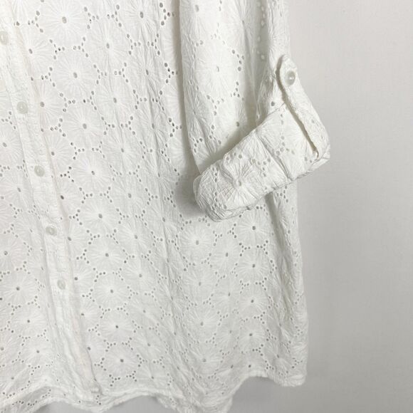Artelier Nicole Miller White Eyelet Lace Roll Tab Sleeve Button Top Women’s 2X - Picture 5 of 8